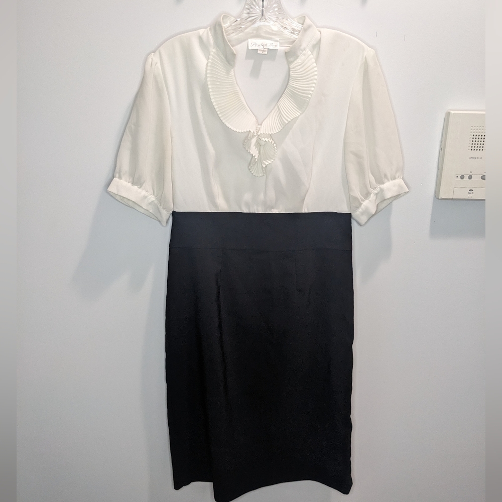 90s Vintage Ruffled Neckline Pencil Skirt Dress Size 10